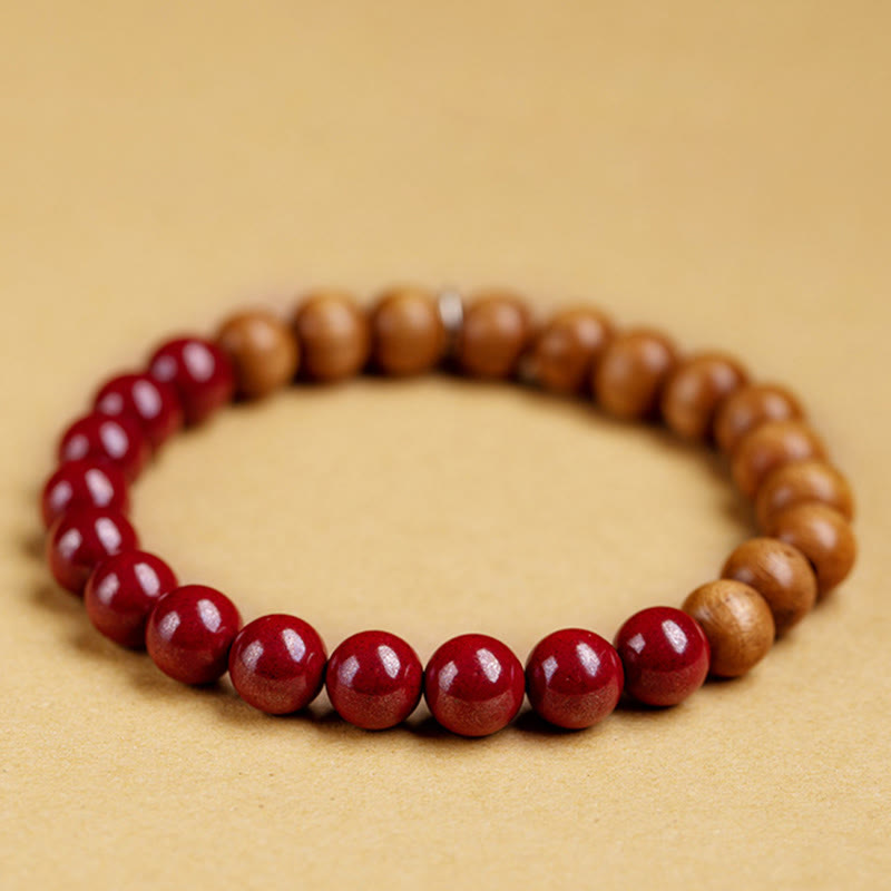 KarmaRipple's 925 Sterling Silver Peach Wood Cinnabar Ward Off Evil Spirits Bracelet p7