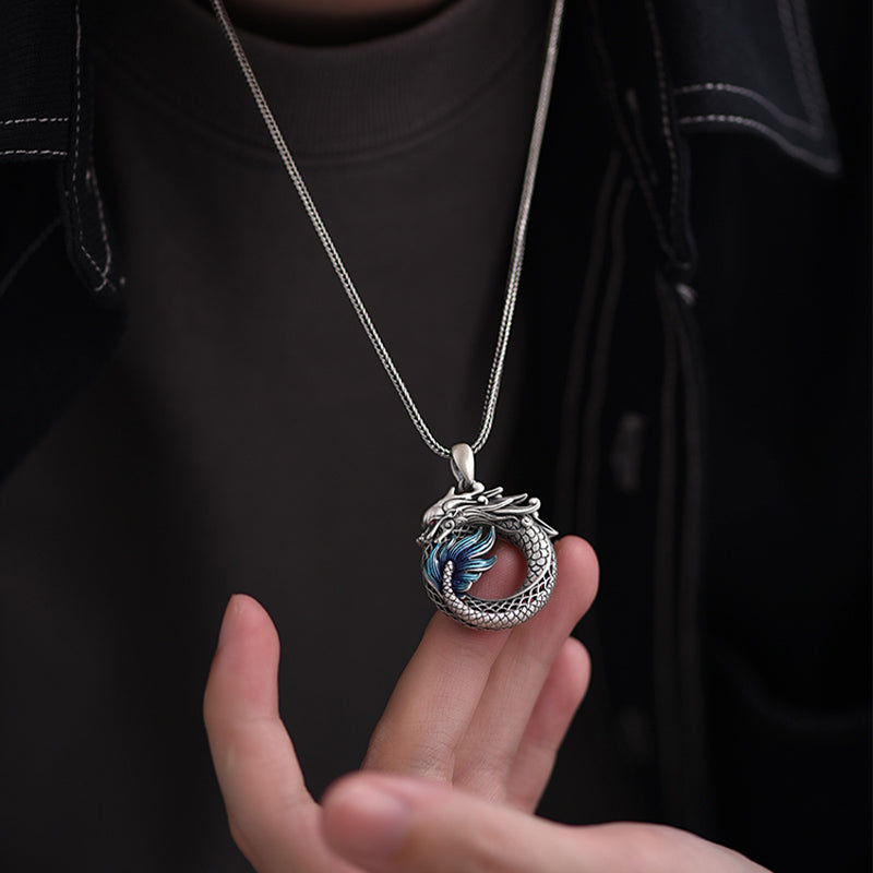 KarmaRipple's 999 Sterling Silver Year Of The Dragon Auspicious Peace Buckle Carved Success Pendant Necklace ( p19