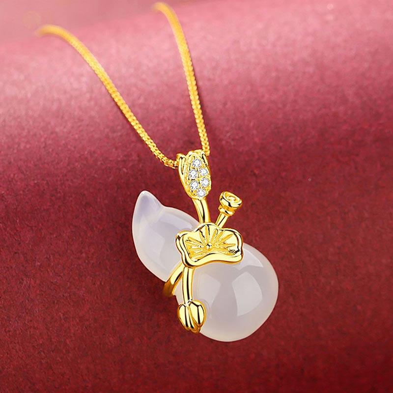 KarmaRipple's Cyan Jade Gourd Lotus Leaf Abundance Necklace Pendant p7