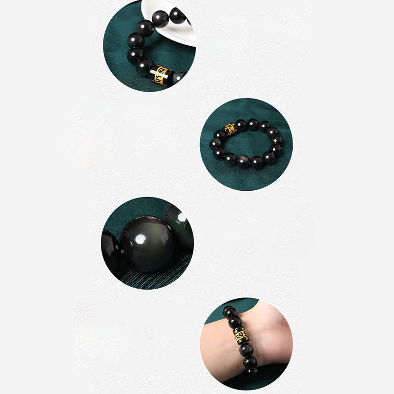 KarmaRipple's Rainbow Obsidian Om Mani Padme Hum Swastika Positive Bracelet p16