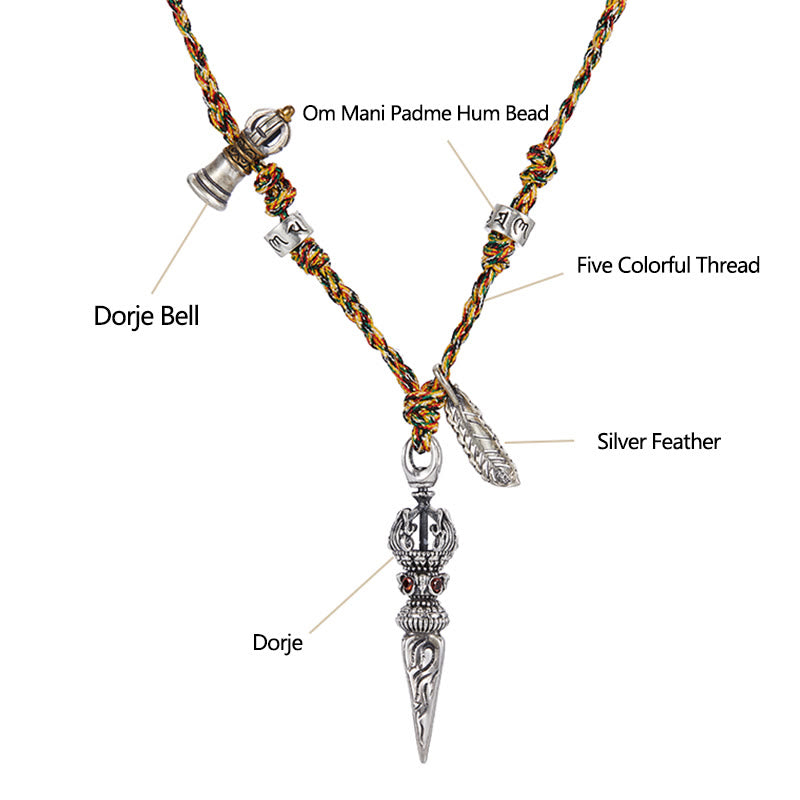 KarmaRipple's Tibetan Handmade 925 Sterling Silver Dorje Vajra Om Mani Padme Hum Feather Strength Pendant Necklace p6