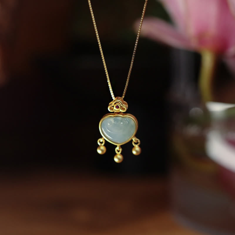 KarmaRipple's 925 Sterling Silver Authentic Jade Chalcedony Lock of Good Wishes Fortune Pendant Necklace Bangle Bracelet p5