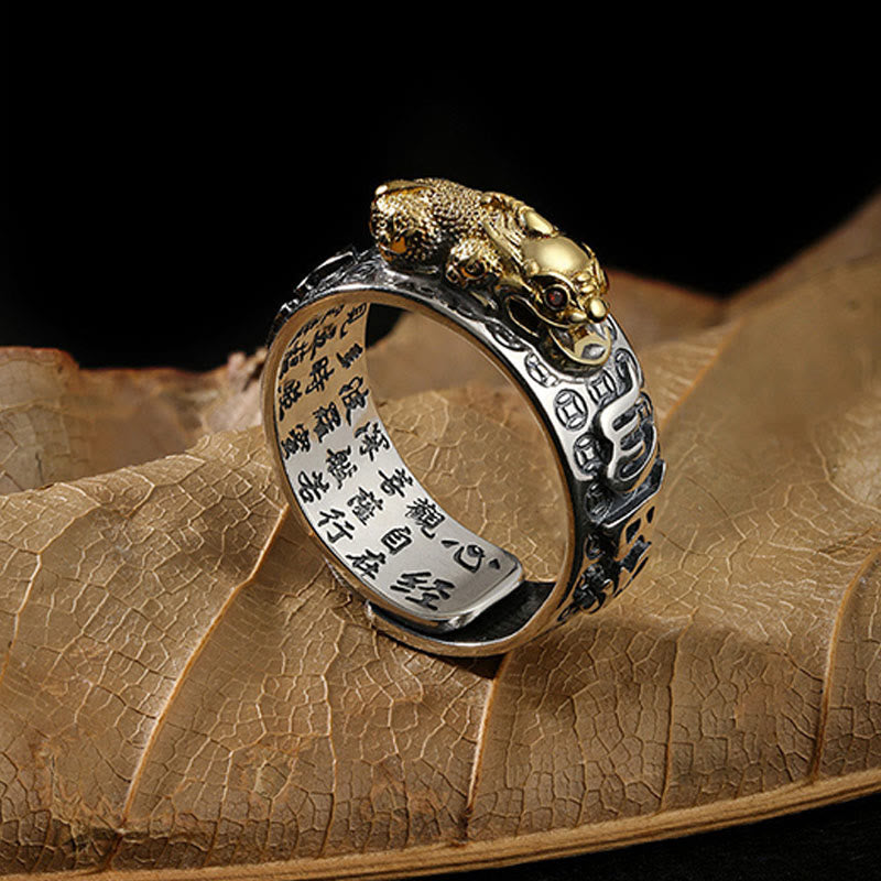 KarmaRipple's Tibetan 990 Sterling Silver Om Mani Padme Hum PiXiu Dorje Vajra Heart Sutra Engraved Wealth Ring p10