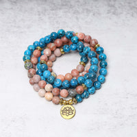 KarmaRipple's 108 Mala Beadwork Apatite Red Stone Lotus Meditation Prayer Bead Bracelet