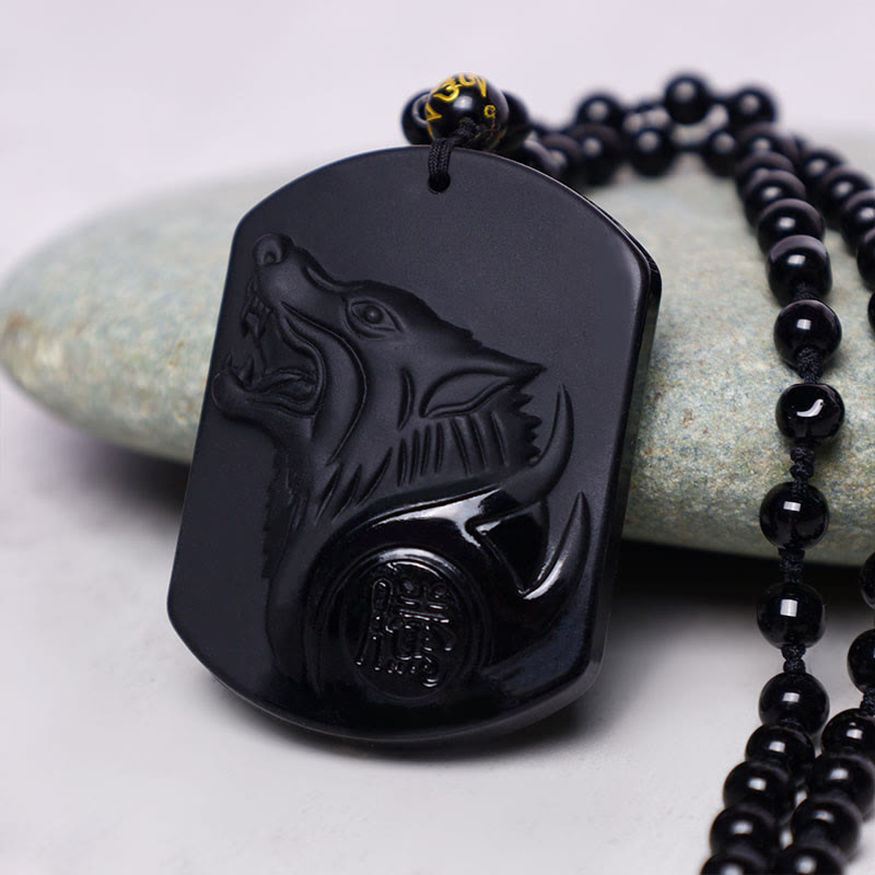 KarmaRipple's Black Obsidian Stone Wolf Purification Necklace Pendant p6