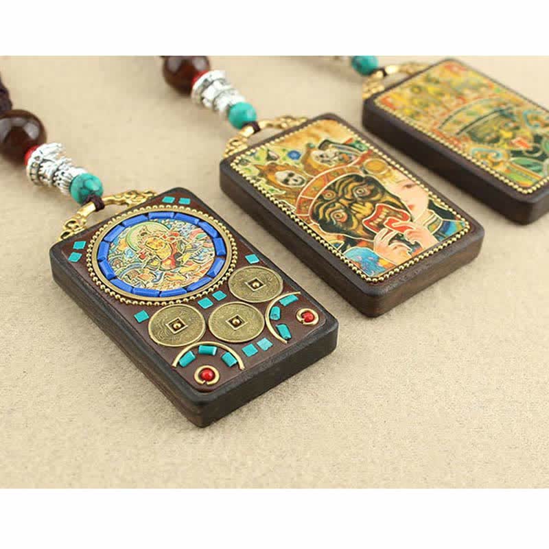 KarmaRipple's Tibet God of Wealth Thangka Ebony Peace Pendant Necklace p17