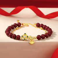 KarmaRipple's 925 Sterling Silver Authentic Cinnabar Four Leaf Clover Flower Blessing Chain Bracelet