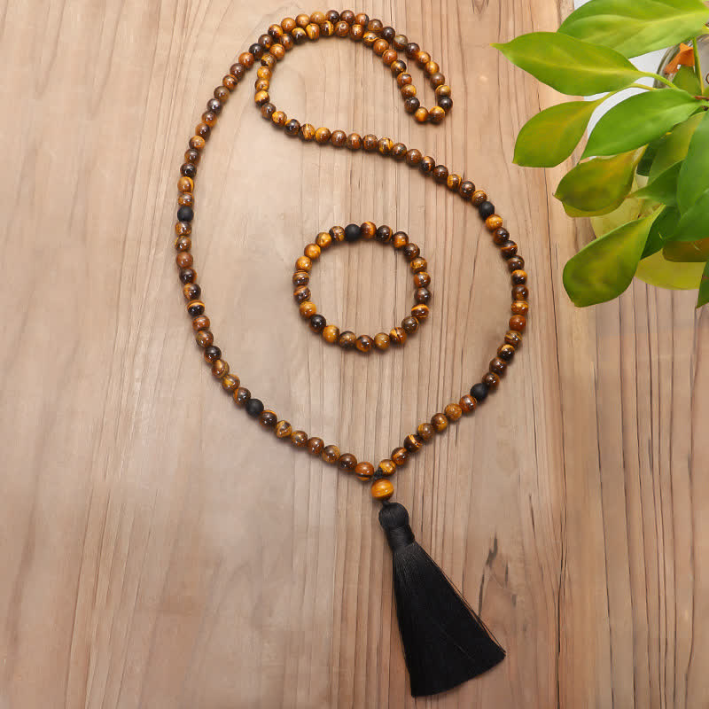 KarmaRipple's 108 Beadwork Mala Tiger Eye Protection Tassel Bracelet p4