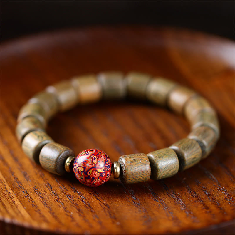 KarmaRipple's Authentic Green Sandalwood Small Leaf Red Sandalwood Lacquer Bead Peace Bracelet p1