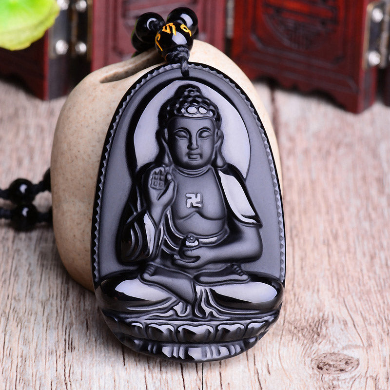 KarmaRipple's Chinese Zodiac Obsidian Buddha Amulet Protection Necklace Pendant p8