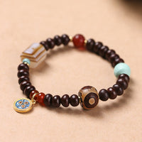 KarmaRipple's Authentic Tibet Purple Bodhi Seed Dzi Bead God of Wealth Wisdom Bracelet