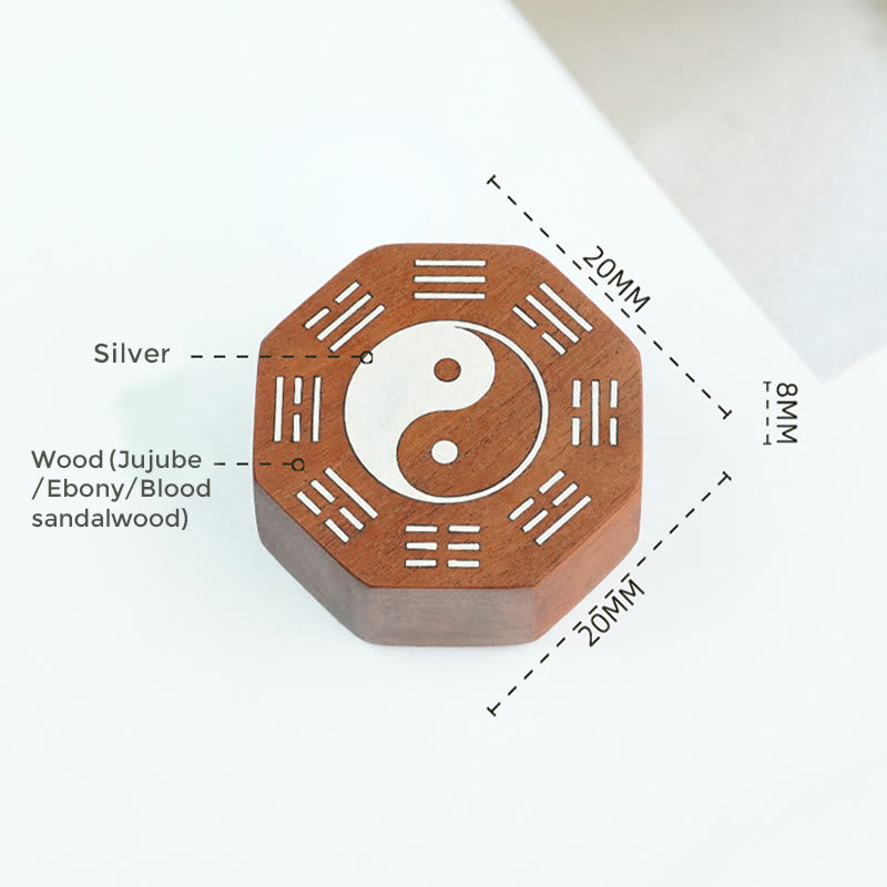 KarmaRipple's Small Leaf Red Sandalwood Jujube Wood Ebony Wood Silver Inlaid Yin Yang Bagua Big Dipper Protection Bracelet p18