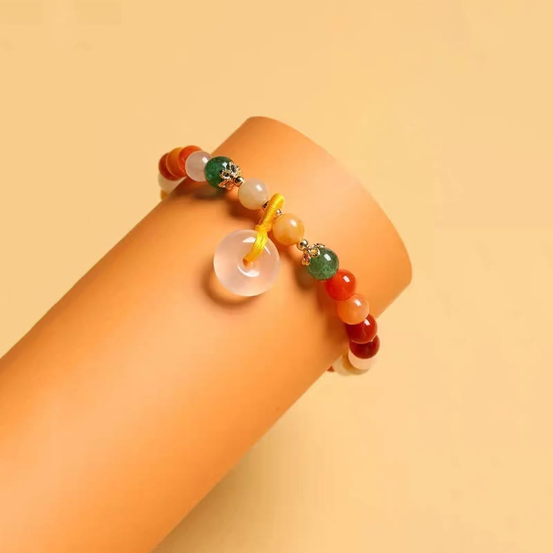 KarmaRipple's 14K Gold Plated Colorful Golden Silk Jade Peace Buckle Wealth Bracelet p4