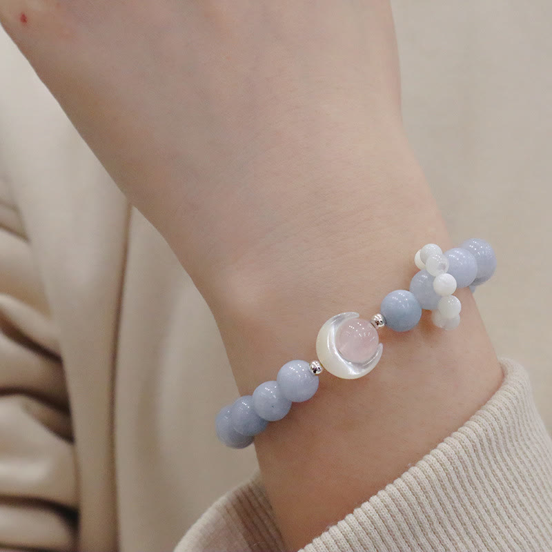 KarmaRipple's 925 Sterling Silver Authentic Amethyst Aquamarine Pink Gemstone Cat's Eye Balancing Crescent Moon Bracelet p24