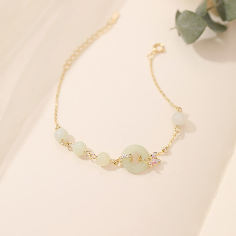 KarmaRipple's 925 Sterling Silver Authentic Hetian Jade Peace Buckle Orchid Fortune Bracelet Pendant Necklace Set p6