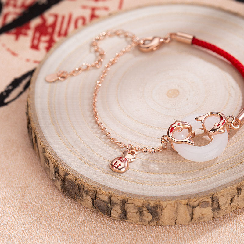 KarmaRipple's Ivory Jade Double Koi Fish Peace Buckle Attract Fortune Fortune Talisman Bracelet p3