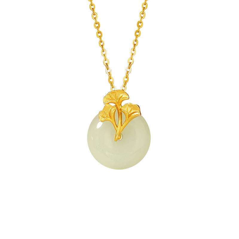 KarmaRipple's 925 Sterling Silver Hetian Jade Ginkgo Leaves Prosperity Pendant Necklace p10