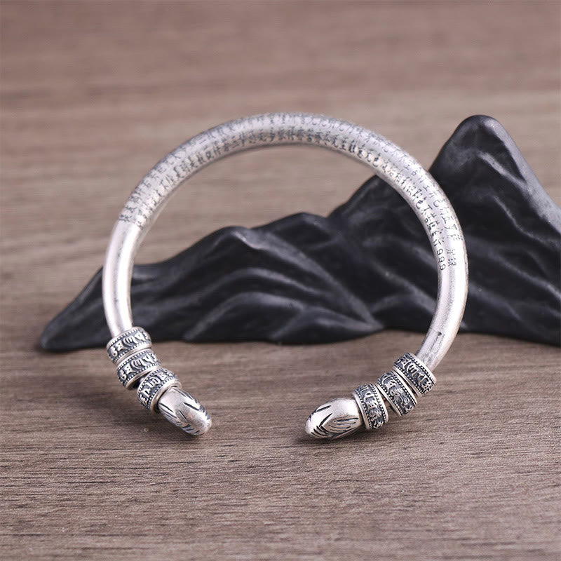 KarmaRipple's 999 Sterling Silver Heart Sutra Om Mani Padme Hum Engraved Peace Purity Bracelet Bangle p6