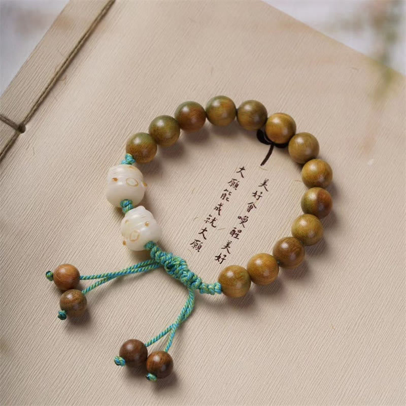 KarmaRipple's Green Sandalwood Bodhi Seed Fortunate Cat Positive Bracelet p2