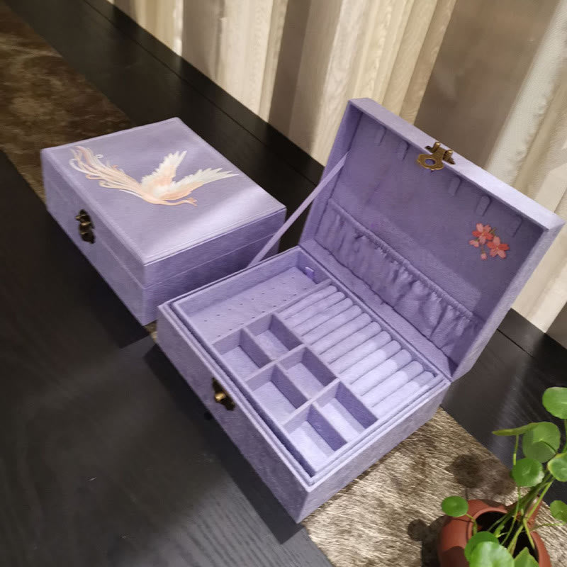 KarmaRipple's Purple Phoenix Jewelry Box Organizer Two-Layer Jewelry Storage Box Flannel Box p8