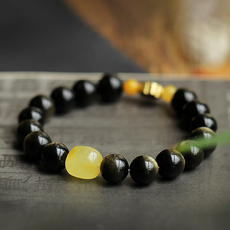 KarmaRipple's 925 Sterling Silver Chinese Zodiac Natal Buddha Authentic Gold Sheen Obsidian Amber Wealth Protection Bracelet p8