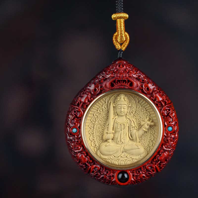 KarmaRipple's Chinese Zodiac Avalokitesvara Small Leaf Red Sandalwood Ebony Longevity Pendant Necklace p40