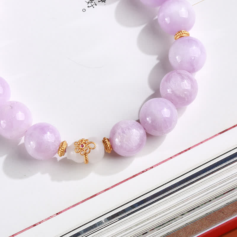 KarmaRipple's Kunzite Hetian Ivory Jade Gourd Love Spiritual Growth Bracelet p5