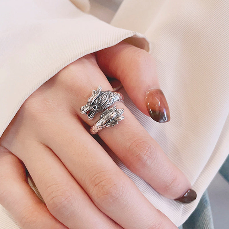 KarmaRipple's 925 Sterling Silver Year Of The Dragon Fortune Strength Adjustable Metal Ring p6