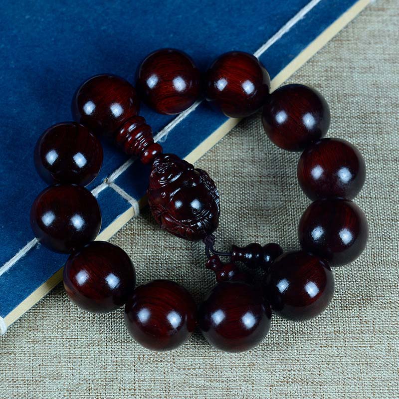 KarmaRipple's Small Leaf Red Sandalwood Laughing Buddha God of Wealth Protection Bracelet p5