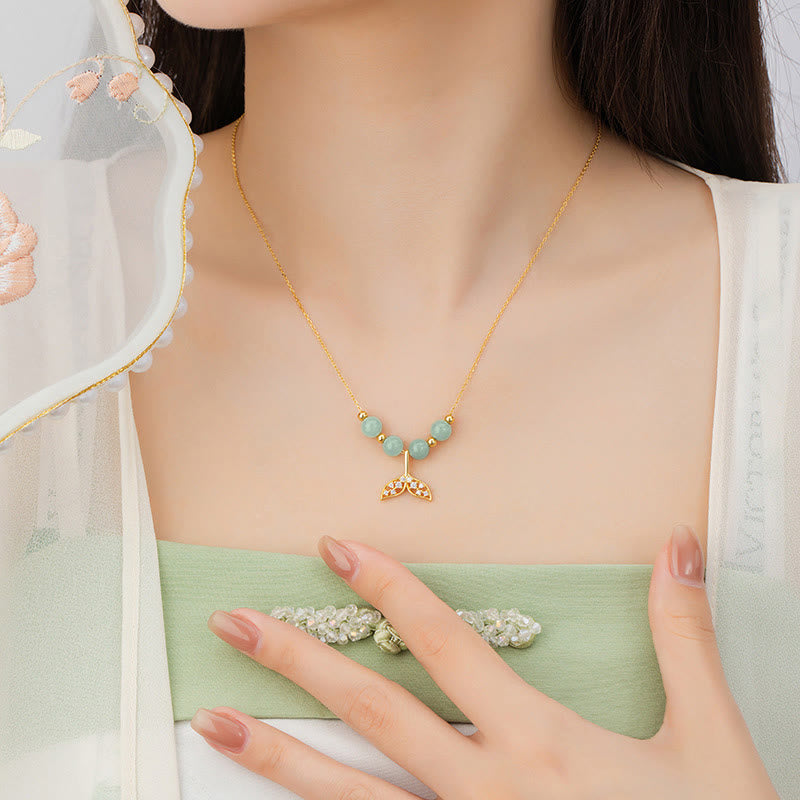 KarmaRipple's 925 Sterling Silver Hetian Jade Bead Fishtail Fortune Pendant Necklace p12