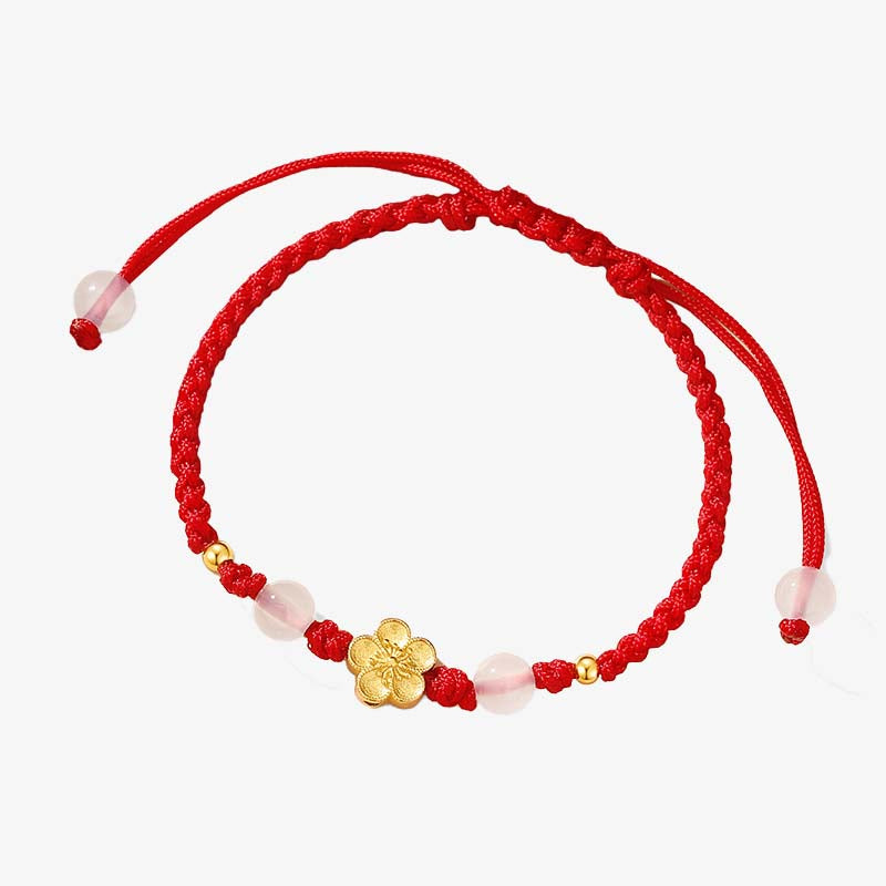 KarmaRipple's Handmade 925 Sterling Silver Peach Blossom Cherry Sakura Chalcedony Bead Fortune Red Rope Bracelet p5