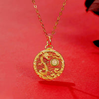 KarmaRipple's 925 Sterling Silver Year Of The Dragon Auspicious Clouds Hetian Jade Inlaid Fortune Pendant Necklace