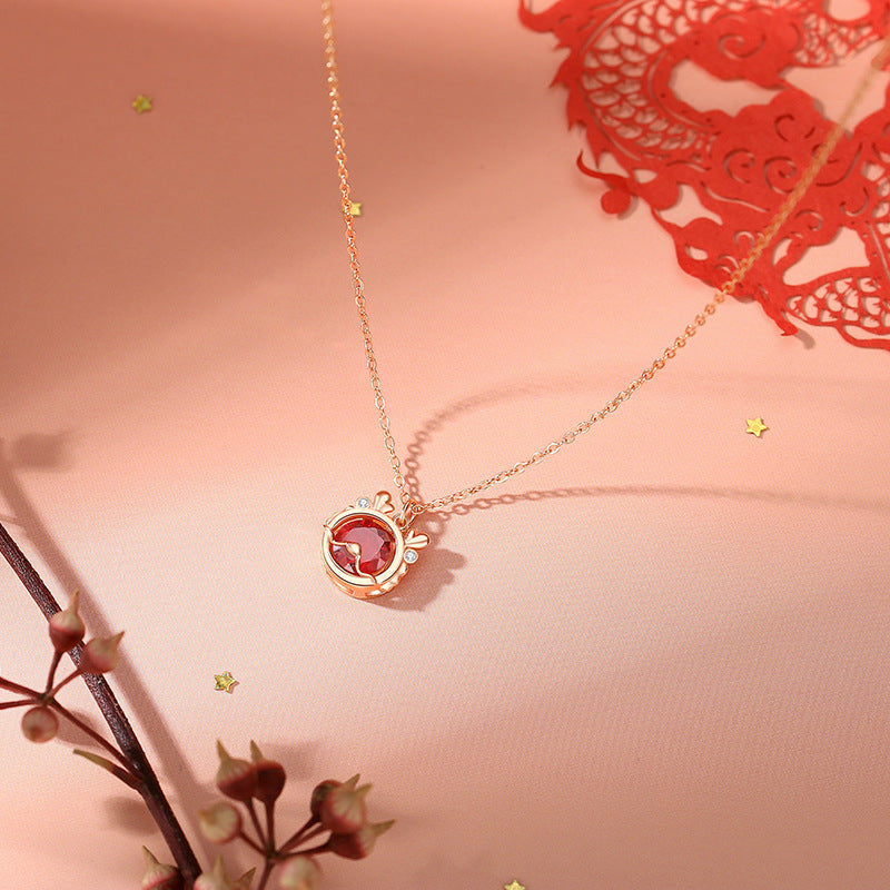 KarmaRipple's 925 Sterling Silver Year Of The Dragon Fortune Red Zircon Pendant Necklace Bracelet Earrings Ring ( p6