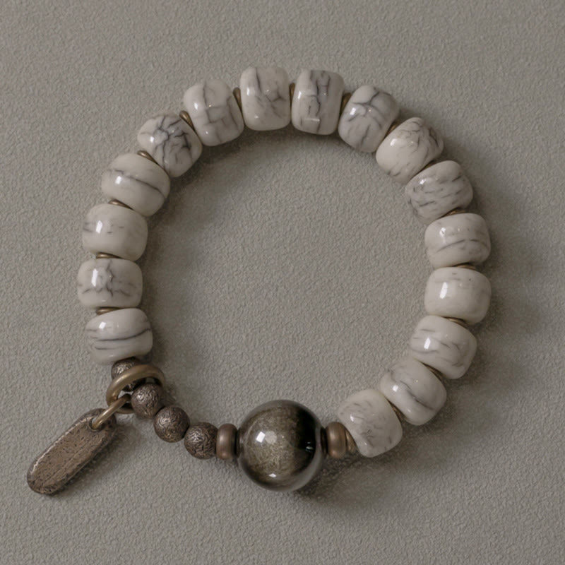 KarmaRipple's Tibetan Yak Bone Gold Sheen Obsidian Brass Bead Strength Bracelet p23