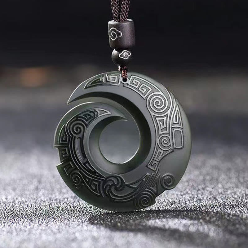 KarmaRipple's One's Fortune Improves Design Patern Hetian Cyan Jade Peace Buckle Fortune Pendant Necklace p2