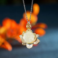 KarmaRipple's Ivory Jade Lotus Flower Happiness Pendant