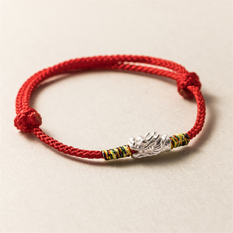 KarmaRipple's 925 Sterling Silver Year of the Dragon Fortune Strength Red Rope Bracelet p2