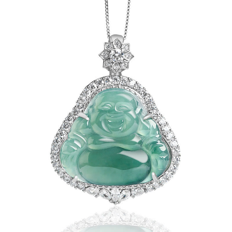 KarmaRipple's 925 Sterling Silver Laughing Buddha Authentic Jade Fortune Abundance Chain Pendant Necklace p13
