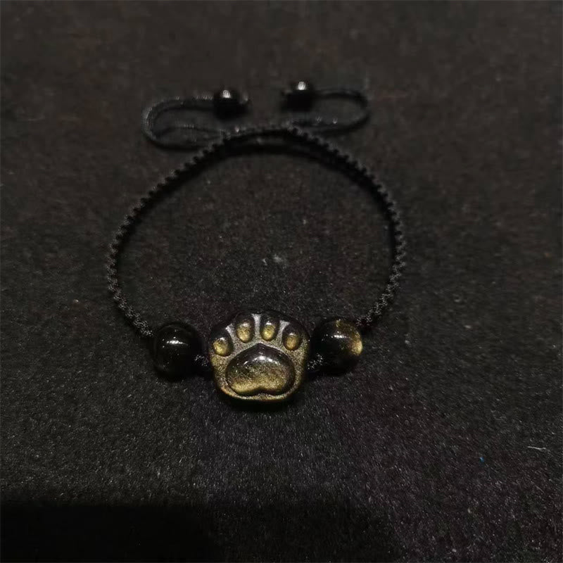 KarmaRipple's Authentic Silver Sheen Obsidian Gold Sheen Obsidian Cute Cat Paw Claw Protection Rope Bracelet p17