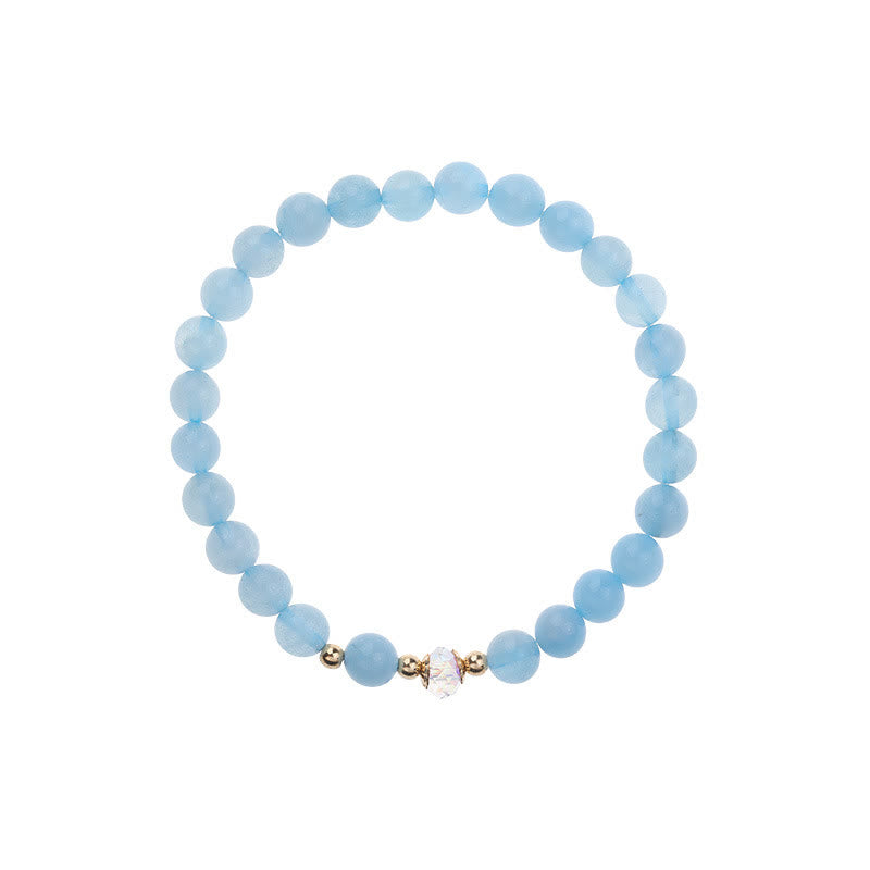 KarmaRipple's 14K Gold Plated Bronze Aquamarine Ivory Gemstone Ivory Agate Blue Gemstone Balancing Bracelet p10