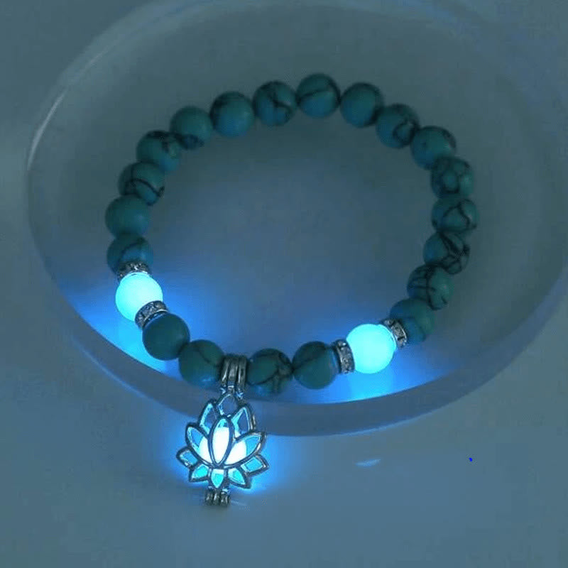 KarmaRipple's Tibetan Turquoise Glowstone Luminous Bead Lotus Protection Bracelet p24