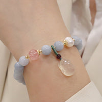 KarmaRipple's Authentic Aquamarine Chalcedony Serenity Rabbit Gourd Cat Talisman Bracelet