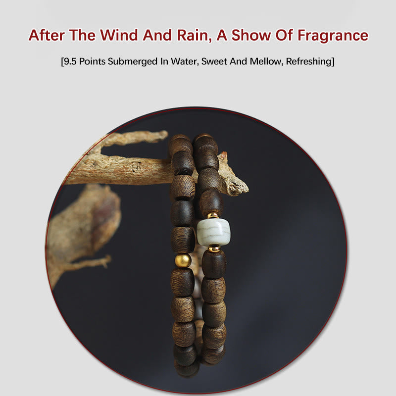 KarmaRipple's 999 Gold Rare Tarakan Agarwood Tibetan Old Spirit Bone Balance Strength Double Wrap Bracelet p10