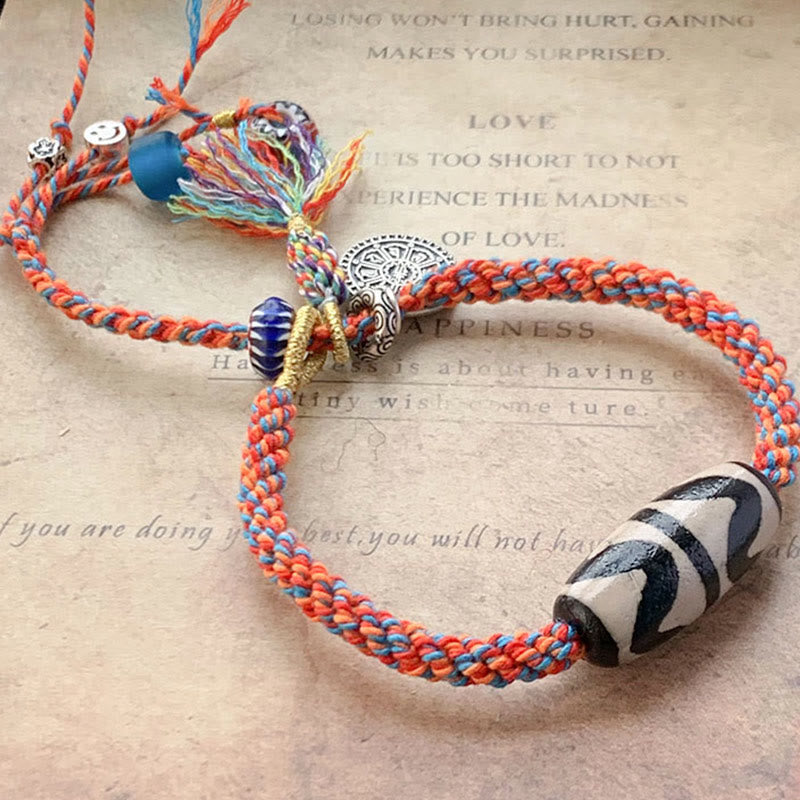 KarmaRipple's Tibetan 925 Sterling Silver Om Mani Padme Hum Handmade Dzi Bead Protection Braid Bracelet p7