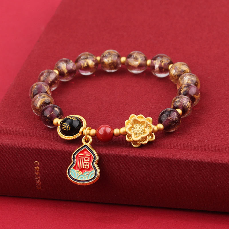 KarmaRipple's Tibet Om Mani Padme Hum Fu Character Gourd Talisman Lotus Liuli Glass Bead Fortune Bracelet p5
