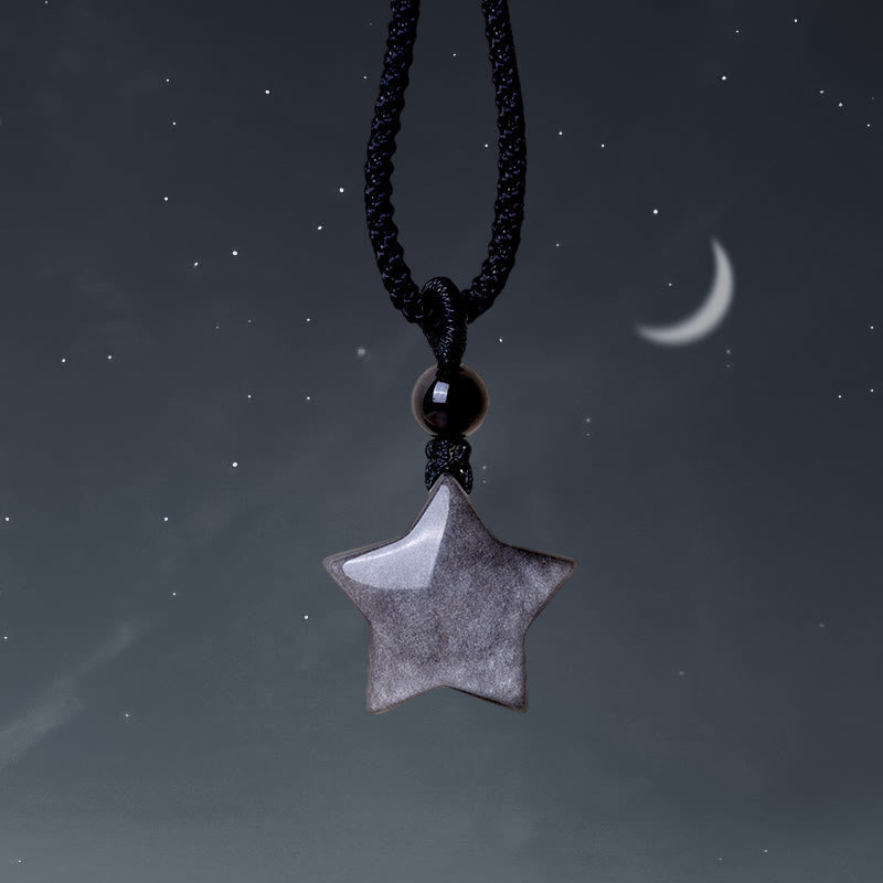 KarmaRipple's Authentic Silver Sheen Obsidian Star Crescent Moon Protection Pendant Necklace p13