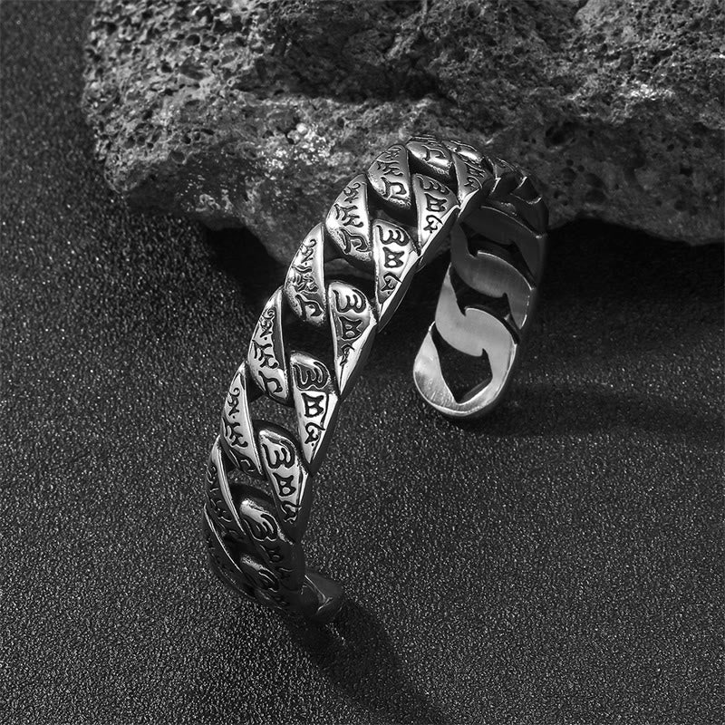 KarmaRipple's Tibetan Om Mani Padme Hum Mantra Titanium Steel Peace Cuf Bangle Bracelet p2