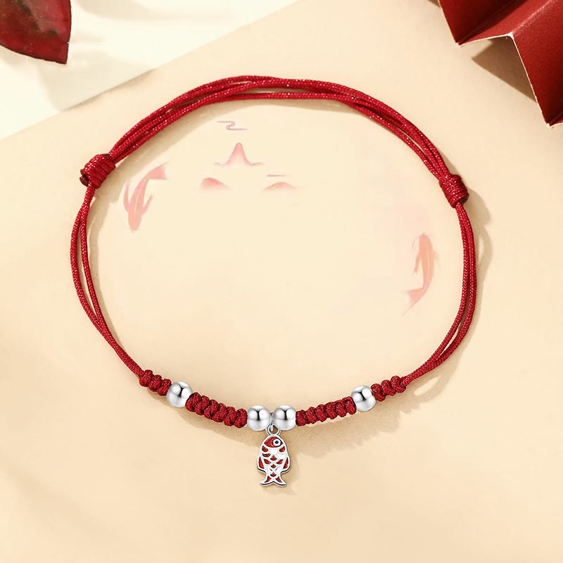 KarmaRipple's 925 Sterling Silver Fortune Koi Fish Wealth Handcrafted Woven Red Bracelet p13