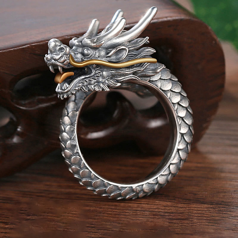 KarmaRipple's 925 Sterling Silver Vintage Dragon Design Protection Strength Adjustable Ring p11