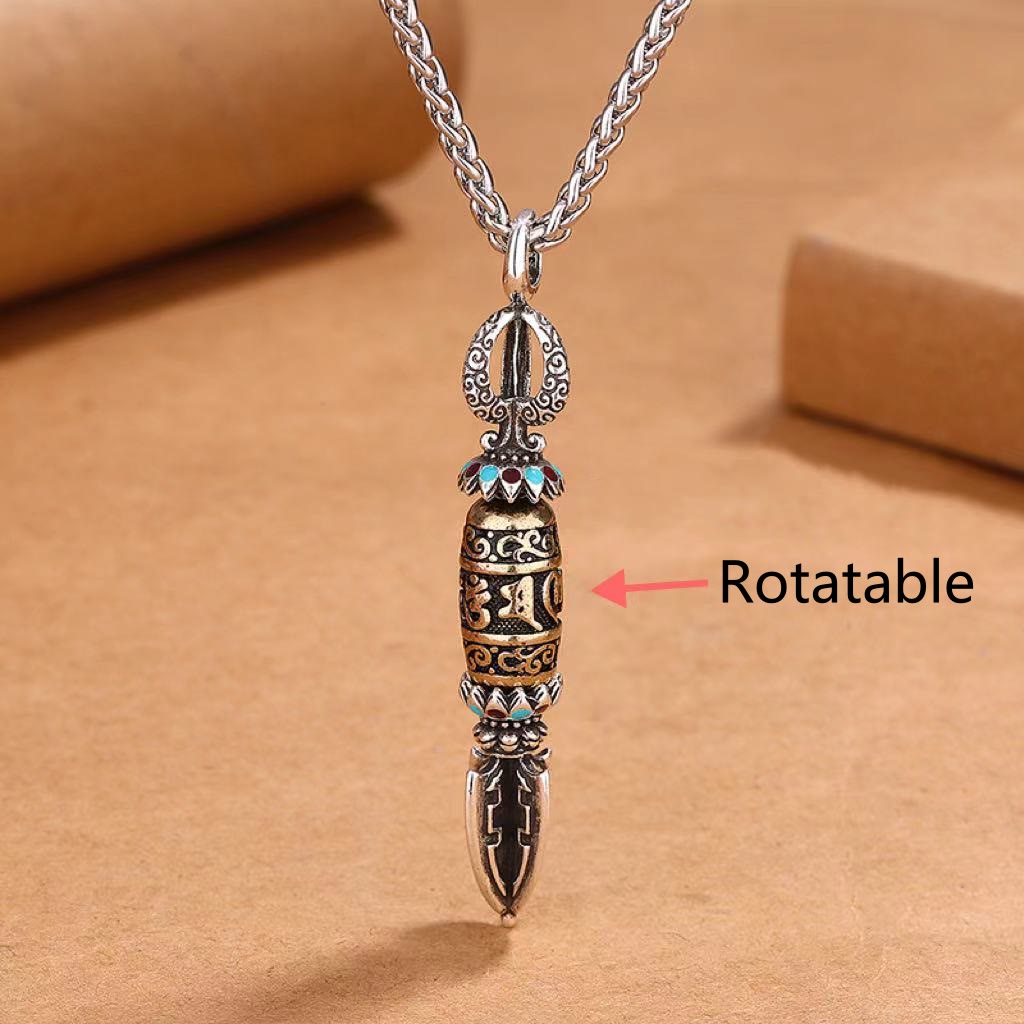 KarmaRipple's Tibetan Om Mani Padme Hum Protection Wealth Rotatable Pendant Necklace p5